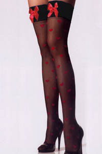 Black Hold Up Stockings Red Bows & Hearts